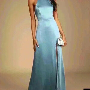 Lulus Make It Elegant Blue Satin Strappy Dress